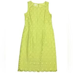 Talbots Women's Midi Dress Eyelet lined Scalloped Hem Green Sheath Size 6 NEW